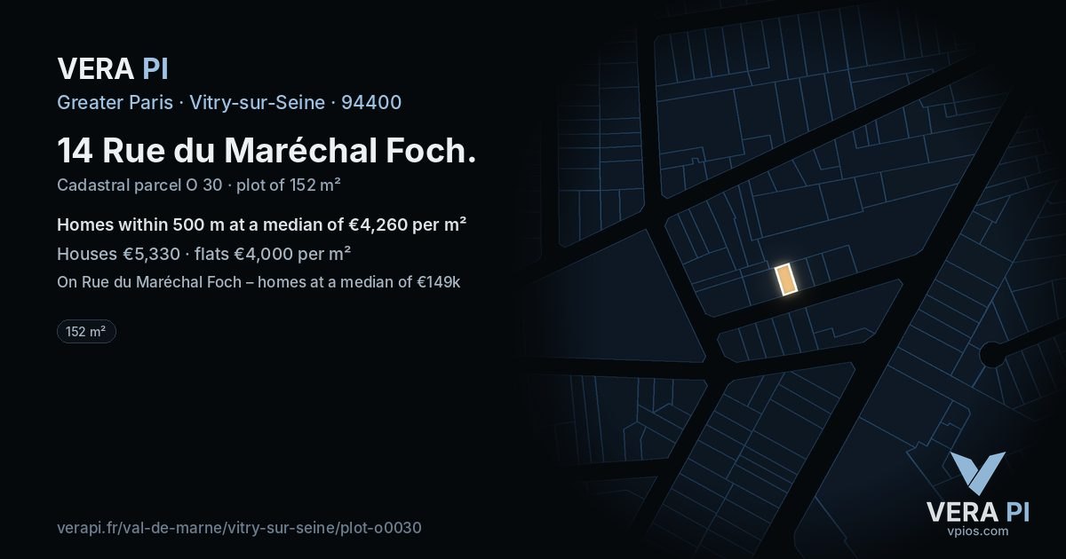 14 Rue du Maréchal Foch, Vitry-sur-Seine at night – the plot lit, the parcels around coloured by the prices near them