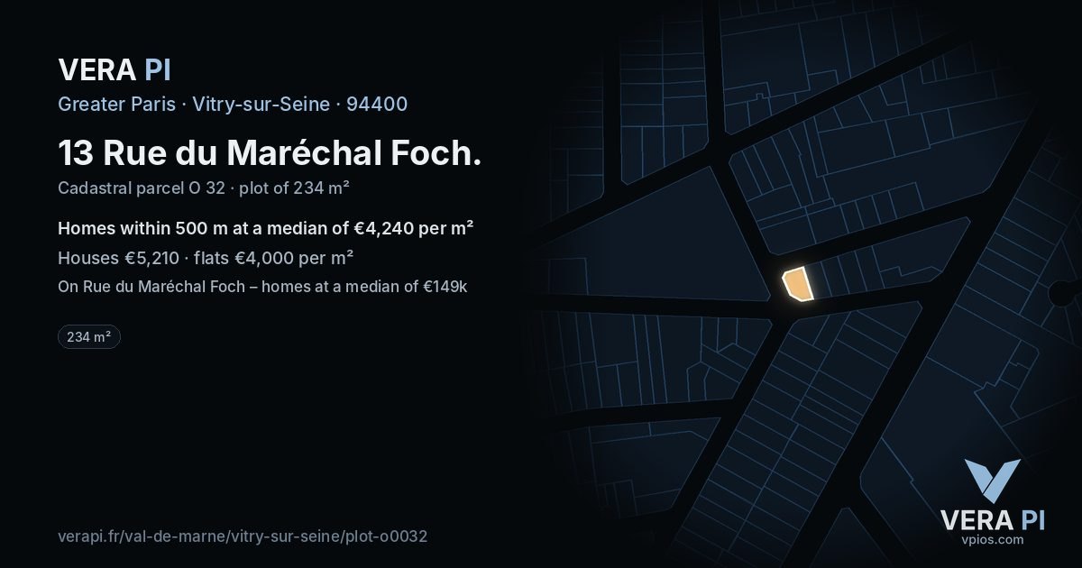 13 Rue du Maréchal Foch, Vitry-sur-Seine at night – the plot lit, the parcels around coloured by the prices near them
