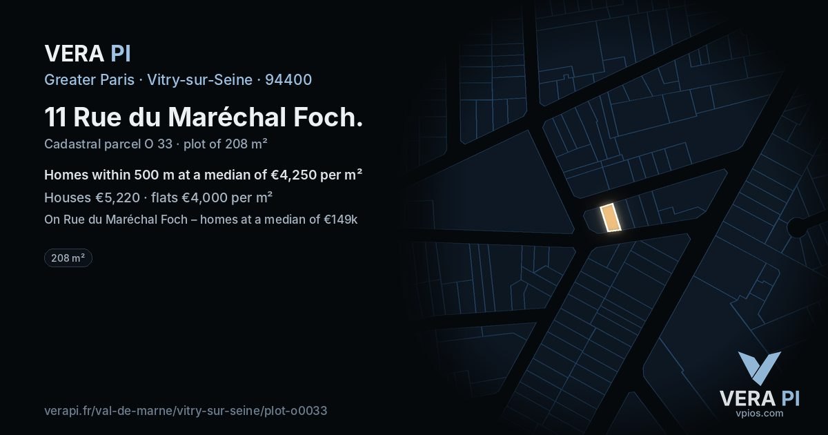 11 Rue du Maréchal Foch, Vitry-sur-Seine at night – the plot lit, the parcels around coloured by the prices near them