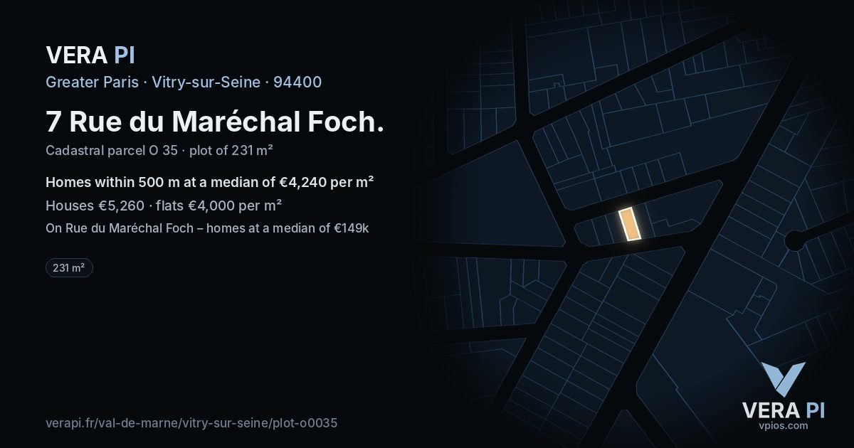 7 Rue du Maréchal Foch, Vitry-sur-Seine at night – the plot lit, the parcels around coloured by the prices near them