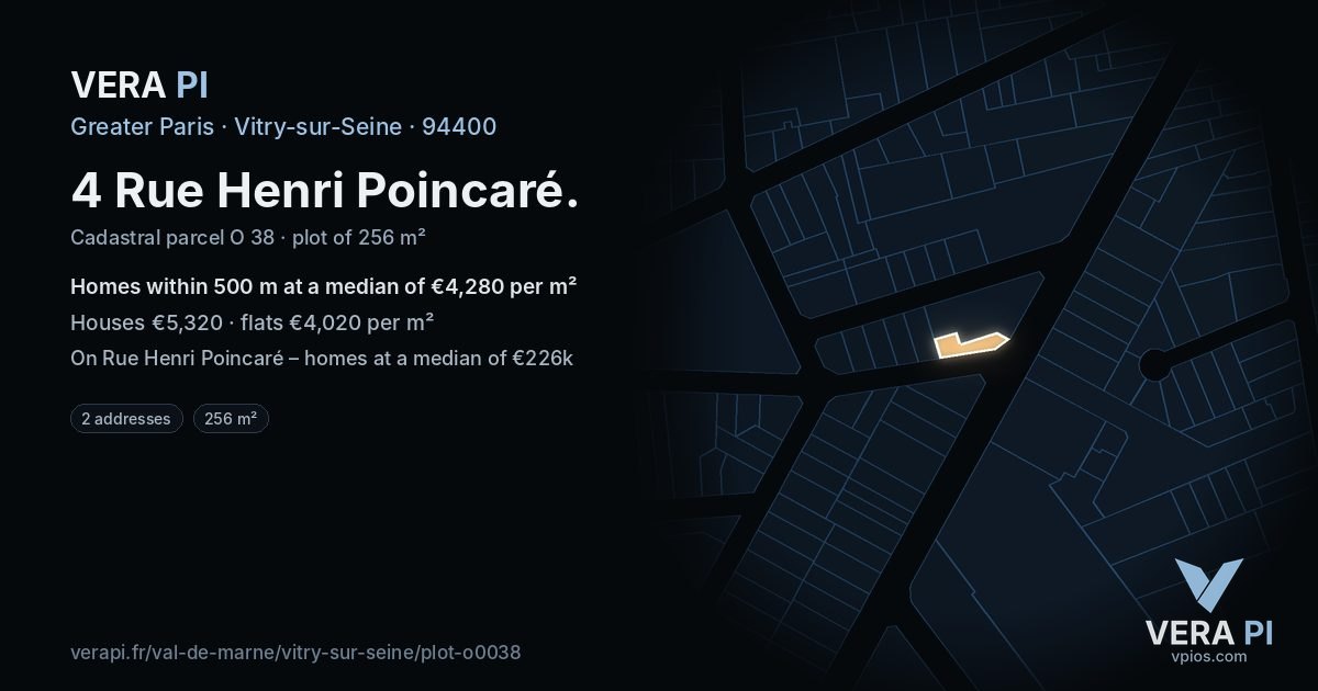 4 Rue Henri Poincaré, Vitry-sur-Seine at night – the plot lit, the parcels around coloured by the prices near them