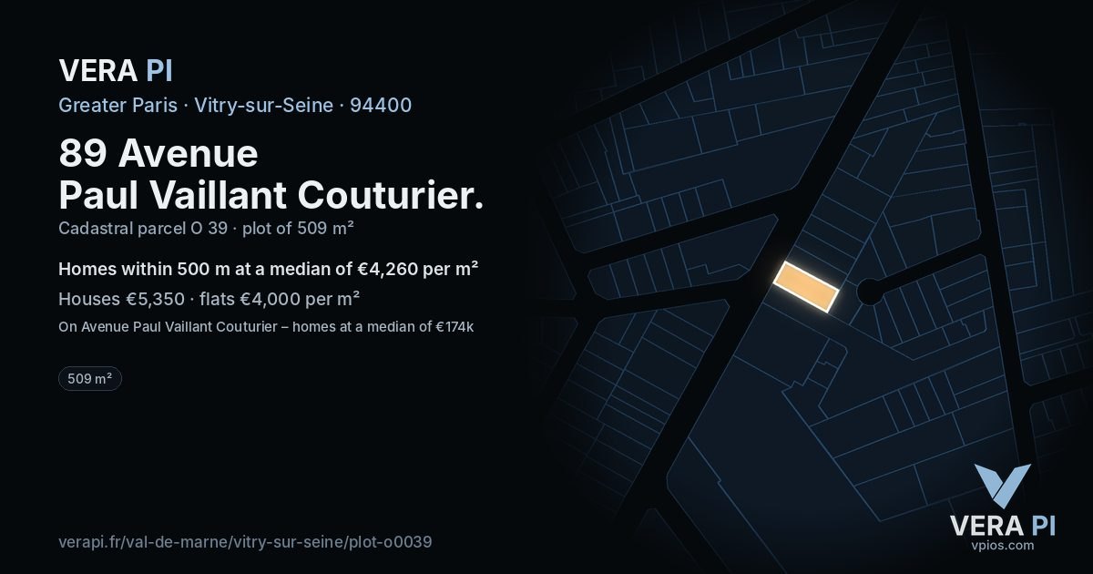 89 Avenue Paul Vaillant Couturier, Vitry-sur-Seine at night – the plot lit, the parcels around coloured by the prices near them