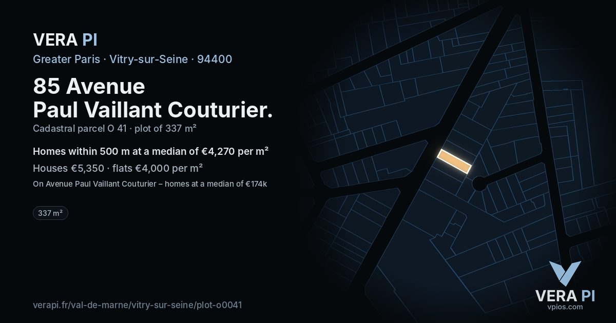 85 Avenue Paul Vaillant Couturier, Vitry-sur-Seine at night – the plot lit, the parcels around coloured by the prices near them