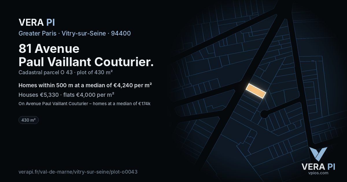 81 Avenue Paul Vaillant Couturier, Vitry-sur-Seine at night – the plot lit, the parcels around coloured by the prices near them