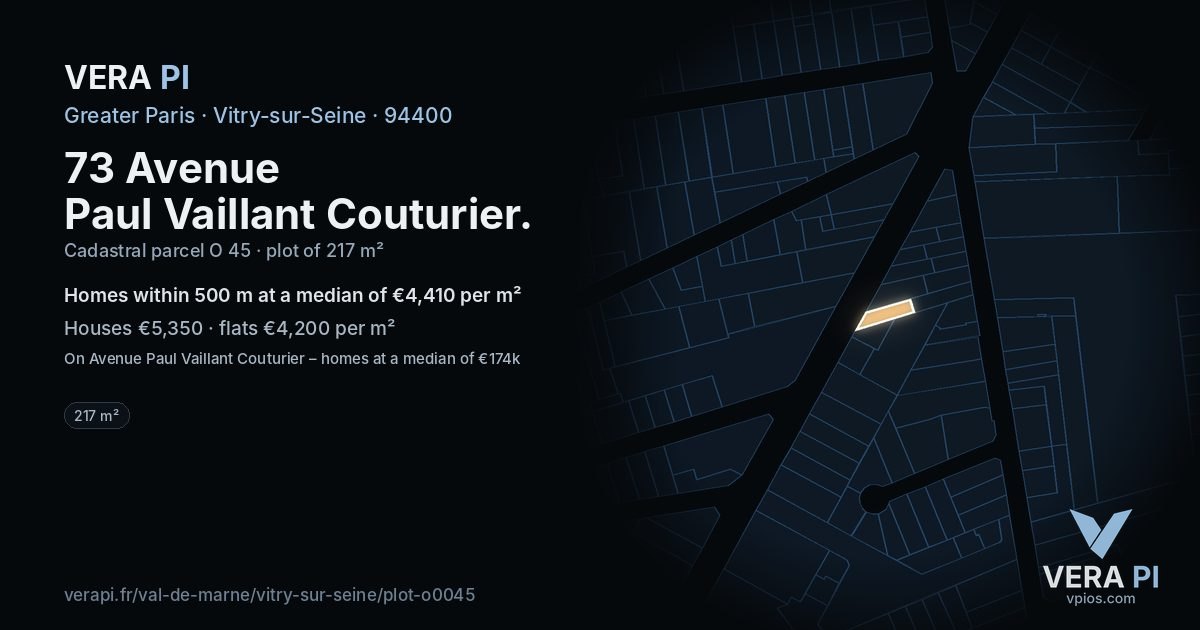 73 Avenue Paul Vaillant Couturier, Vitry-sur-Seine at night – the plot lit, the parcels around coloured by the prices near them