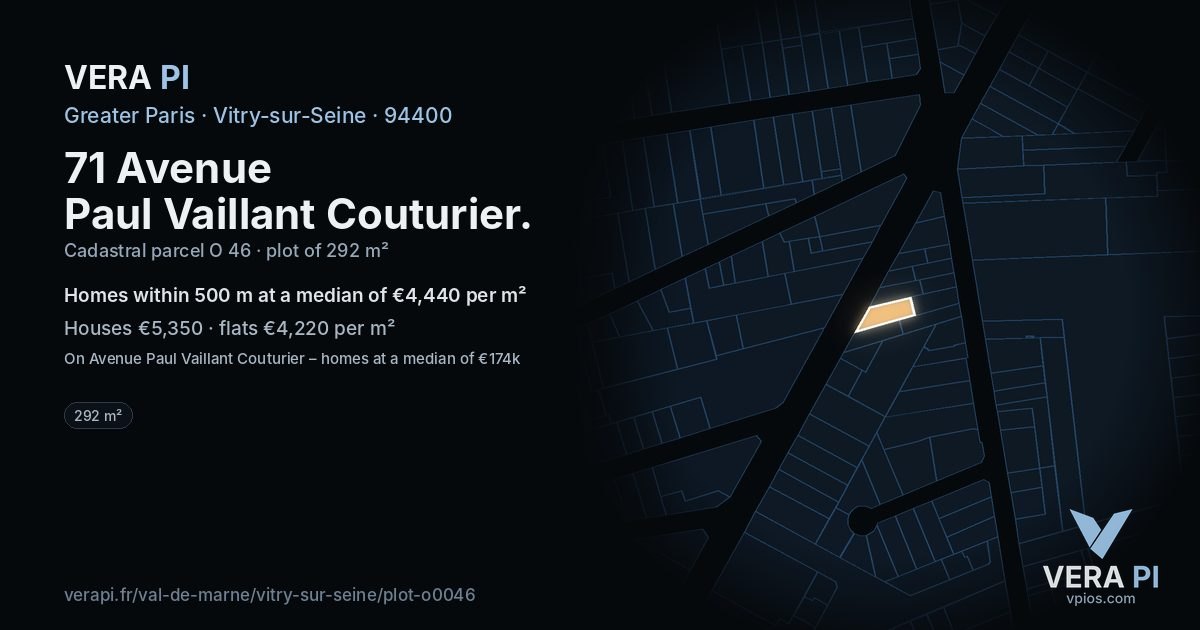 71 Avenue Paul Vaillant Couturier, Vitry-sur-Seine at night – the plot lit, the parcels around coloured by the prices near them