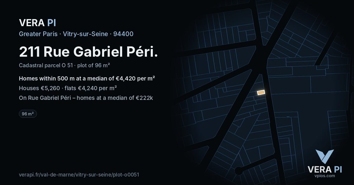 211 Rue Gabriel Péri, Vitry-sur-Seine at night – the plot lit, the parcels around coloured by the prices near them