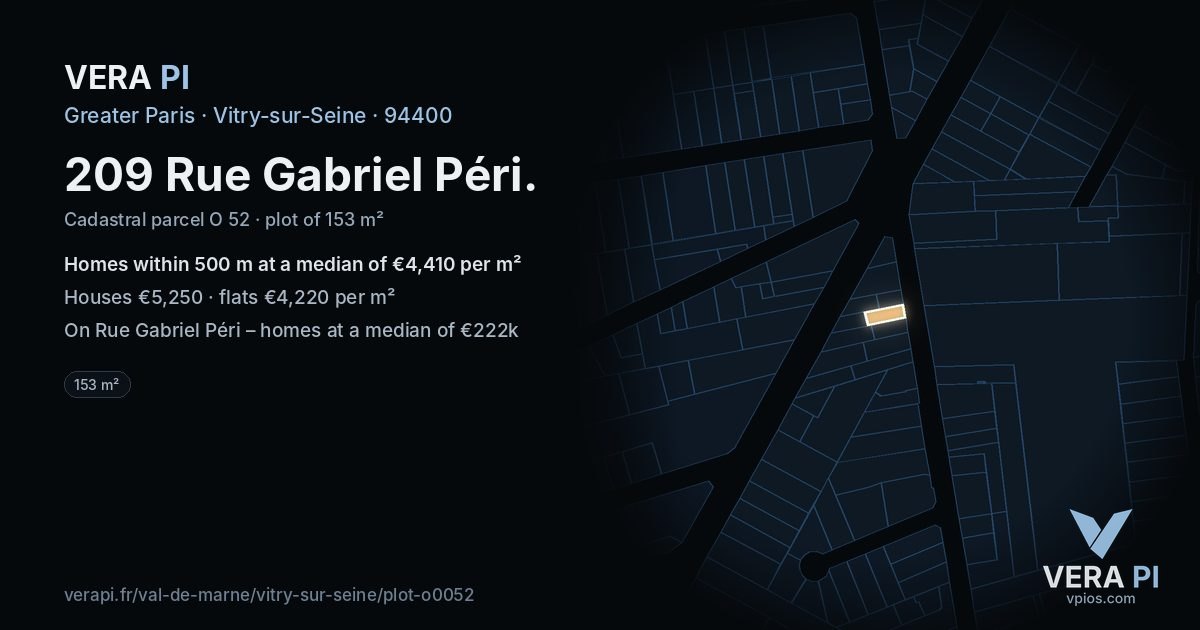 209 Rue Gabriel Péri, Vitry-sur-Seine at night – the plot lit, the parcels around coloured by the prices near them