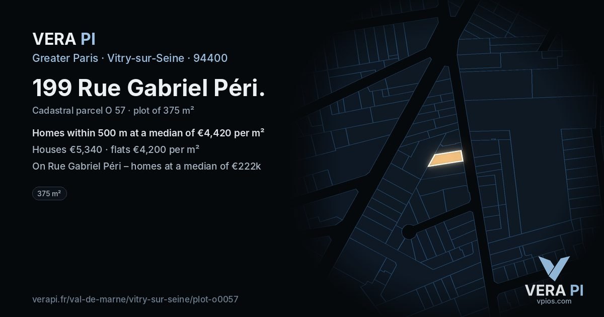 199 Rue Gabriel Péri, Vitry-sur-Seine at night – the plot lit, the parcels around coloured by the prices near them
