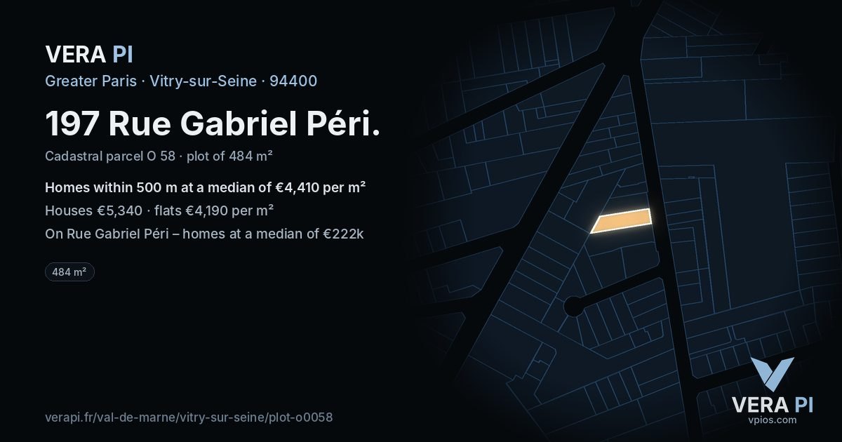 197 Rue Gabriel Péri, Vitry-sur-Seine at night – the plot lit, the parcels around coloured by the prices near them