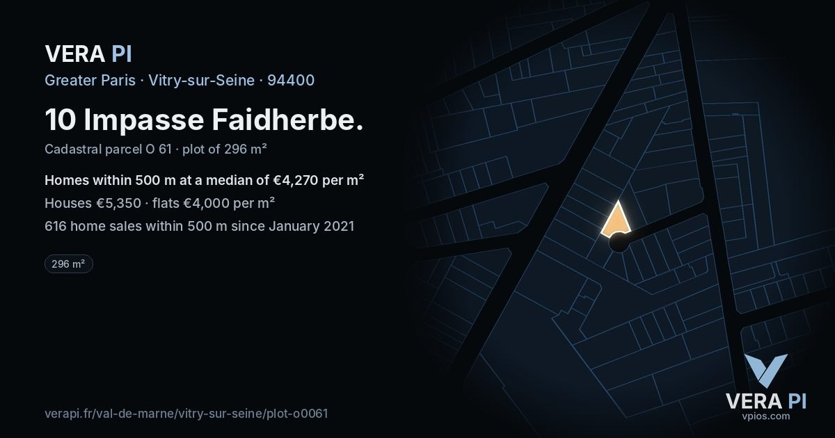 10 Impasse Faidherbe, Vitry-sur-Seine at night – the plot lit, the parcels around coloured by the prices near them