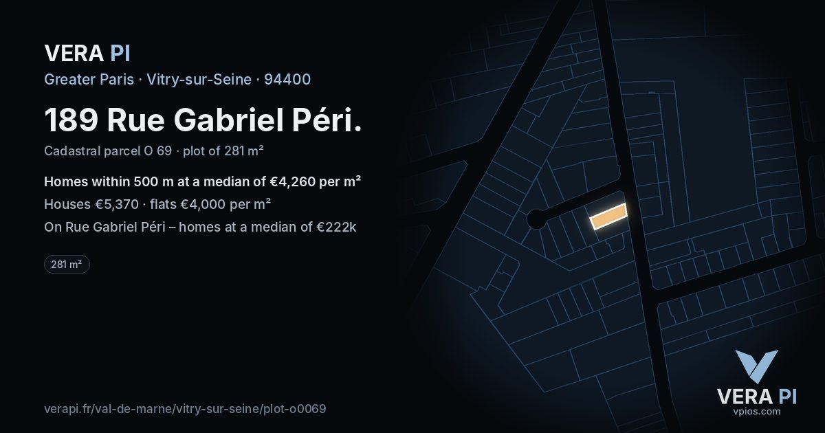 189 Rue Gabriel Péri, Vitry-sur-Seine at night – the plot lit, the parcels around coloured by the prices near them