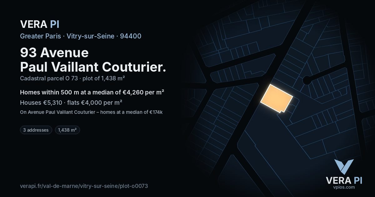 93 Avenue Paul Vaillant Couturier, Vitry-sur-Seine at night – the plot lit, the parcels around coloured by the prices near them