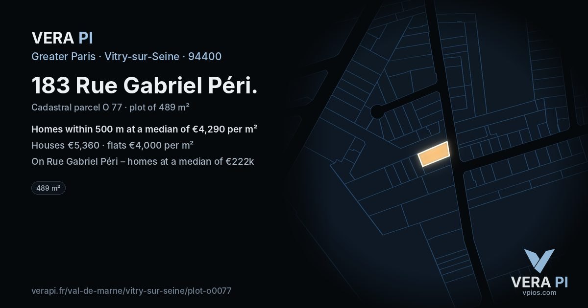 183 Rue Gabriel Péri, Vitry-sur-Seine at night – the plot lit, the parcels around coloured by the prices near them
