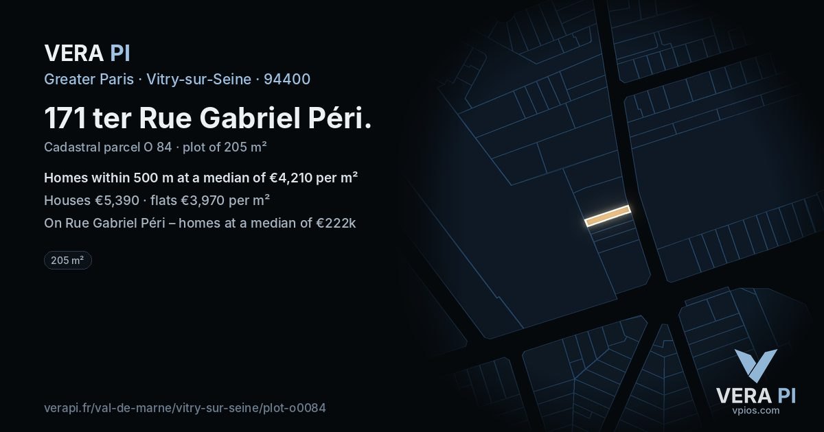 171 ter Rue Gabriel Péri, Vitry-sur-Seine at night – the plot lit, the parcels around coloured by the prices near them
