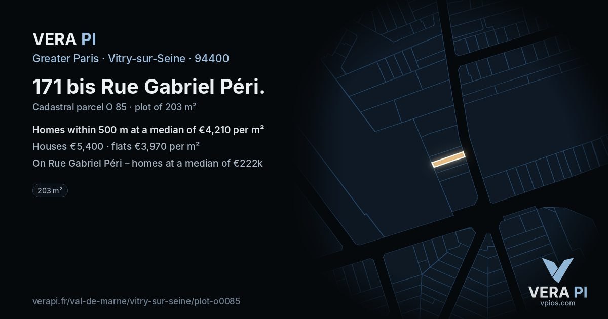 171 bis Rue Gabriel Péri, Vitry-sur-Seine at night – the plot lit, the parcels around coloured by the prices near them