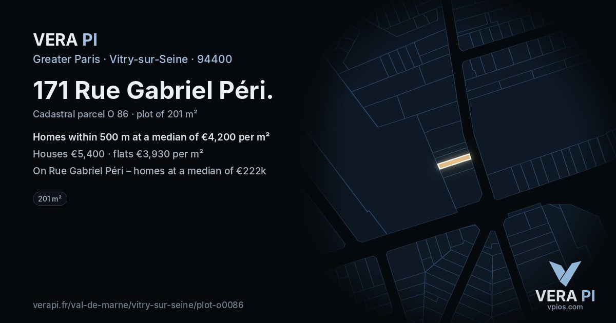 171 Rue Gabriel Péri, Vitry-sur-Seine at night – the plot lit, the parcels around coloured by the prices near them