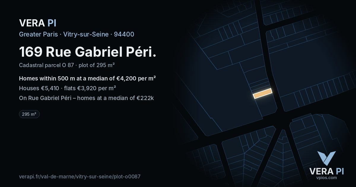 169 Rue Gabriel Péri, Vitry-sur-Seine at night – the plot lit, the parcels around coloured by the prices near them