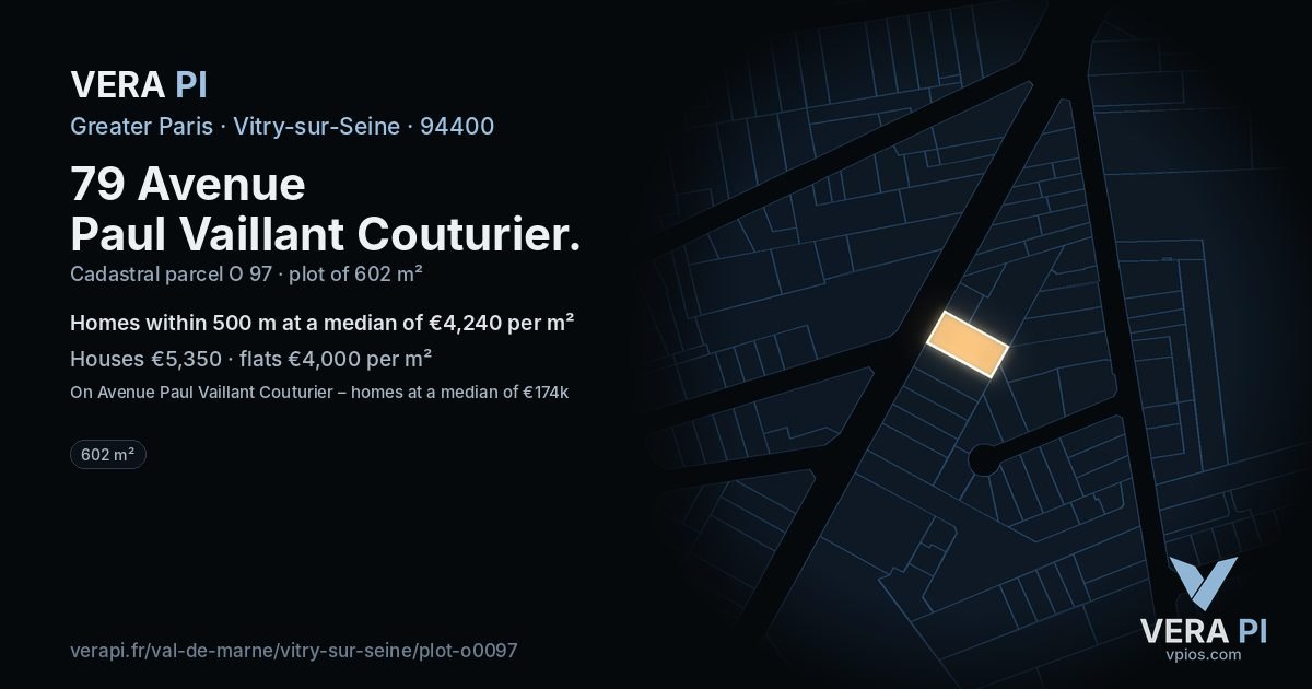 79 Avenue Paul Vaillant Couturier, Vitry-sur-Seine at night – the plot lit, the parcels around coloured by the prices near them