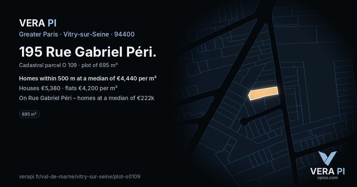195 Rue Gabriel Péri, Vitry-sur-Seine at night – the plot lit, the parcels around coloured by the prices near them