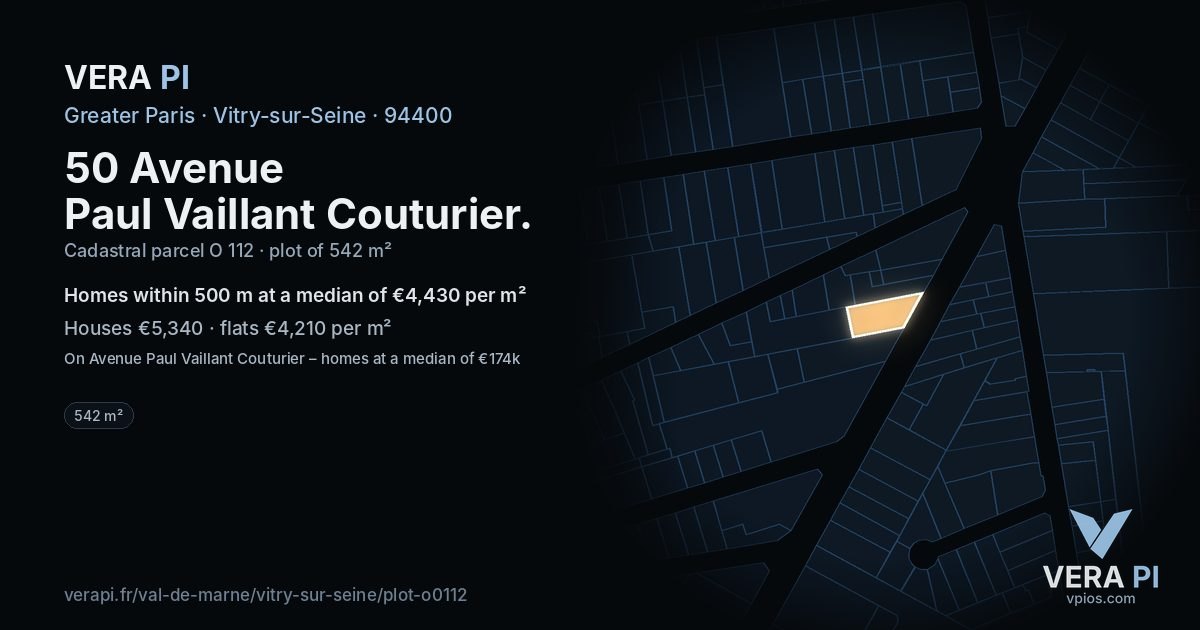 50 Avenue Paul Vaillant Couturier, Vitry-sur-Seine at night – the plot lit, the parcels around coloured by the prices near them
