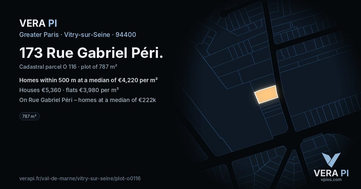 173 Rue Gabriel Péri, Vitry-sur-Seine at night – the plot lit, the parcels around coloured by the prices near them