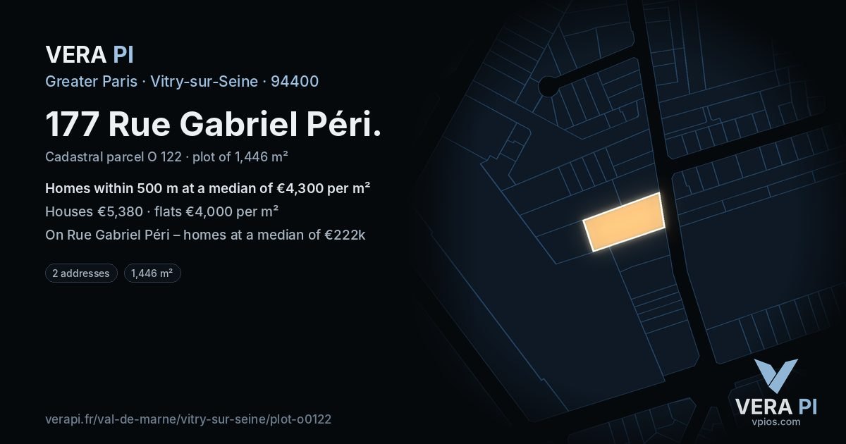 177 Rue Gabriel Péri, Vitry-sur-Seine at night – the plot lit, the parcels around coloured by the prices near them