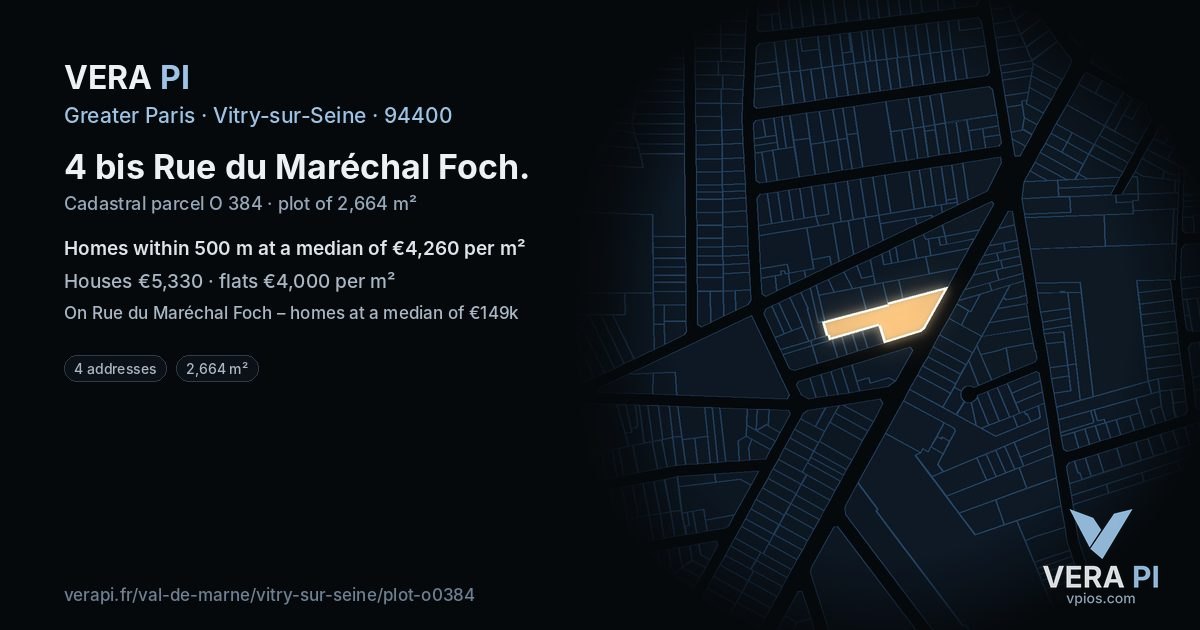 4 bis Rue du Maréchal Foch, Vitry-sur-Seine at night – the plot lit, the parcels around coloured by the prices near them