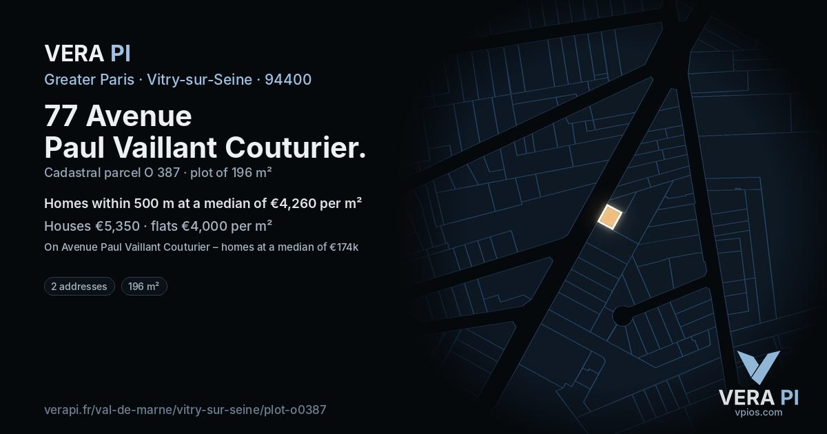 77 Avenue Paul Vaillant Couturier, Vitry-sur-Seine at night – the plot lit, the parcels around coloured by the prices near them