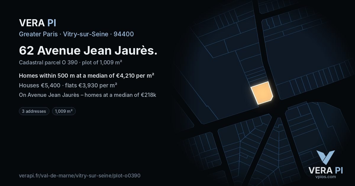 62 Avenue Jean Jaurès, Vitry-sur-Seine at night – the plot lit, the parcels around coloured by the prices near them