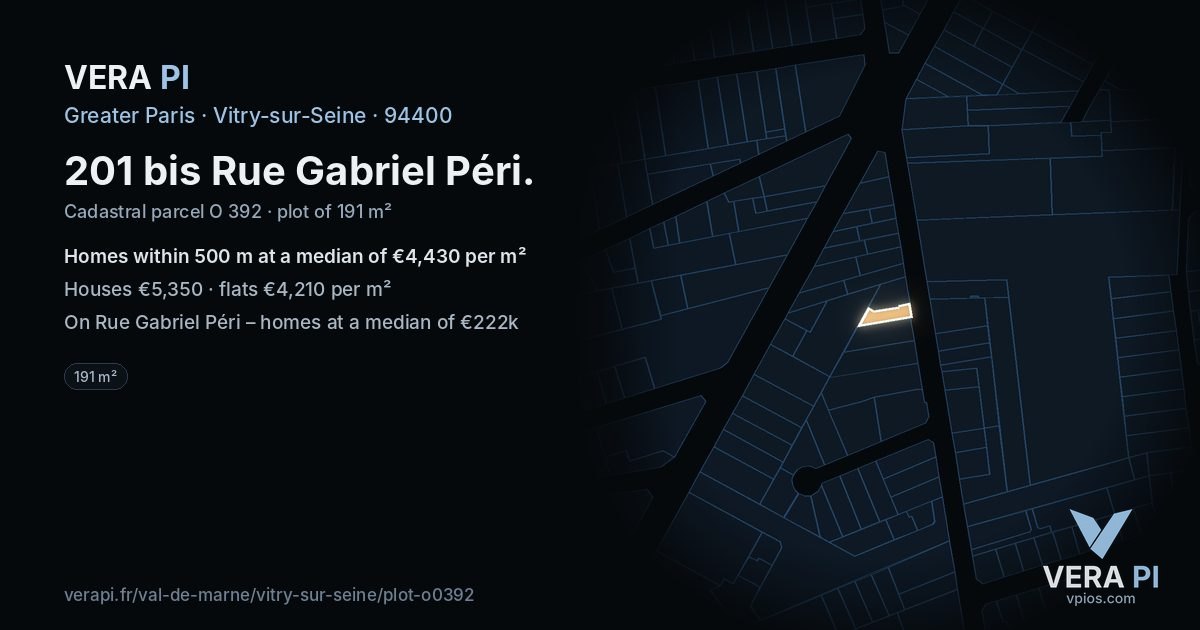 201 bis Rue Gabriel Péri, Vitry-sur-Seine at night – the plot lit, the parcels around coloured by the prices near them