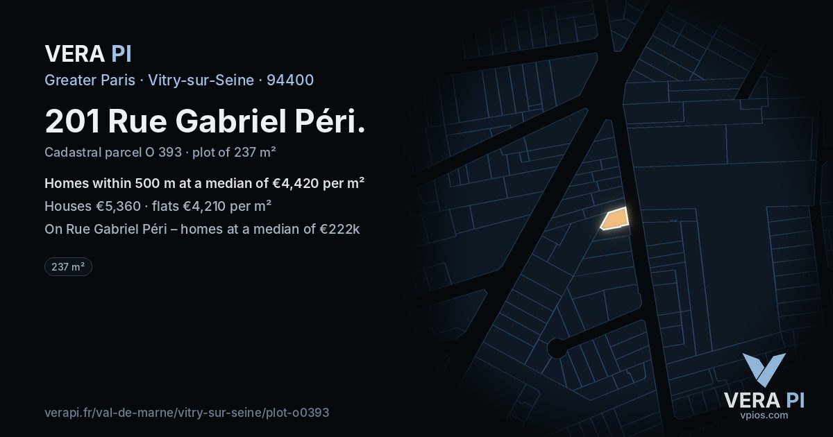 201 Rue Gabriel Péri, Vitry-sur-Seine at night – the plot lit, the parcels around coloured by the prices near them