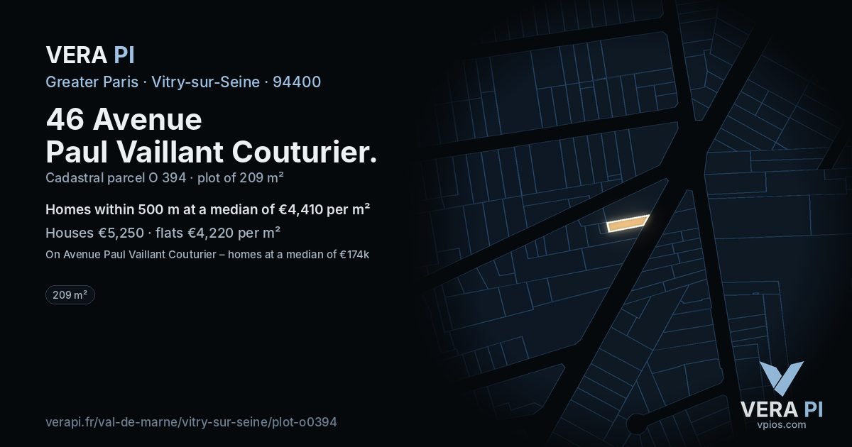 46 Avenue Paul Vaillant Couturier, Vitry-sur-Seine at night – the plot lit, the parcels around coloured by the prices near them