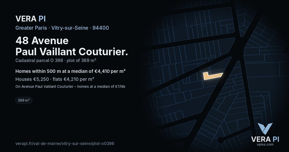 48 Avenue Paul Vaillant Couturier, Vitry-sur-Seine at night – the plot lit, the parcels around coloured by the prices near them