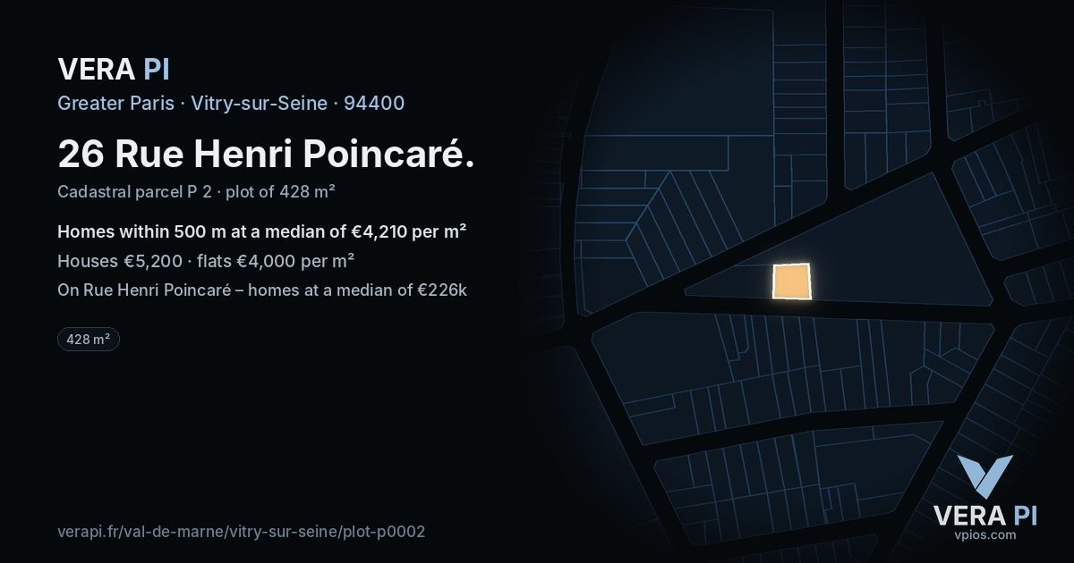 26 Rue Henri Poincaré, Vitry-sur-Seine at night – the plot lit, the parcels around coloured by the prices near them