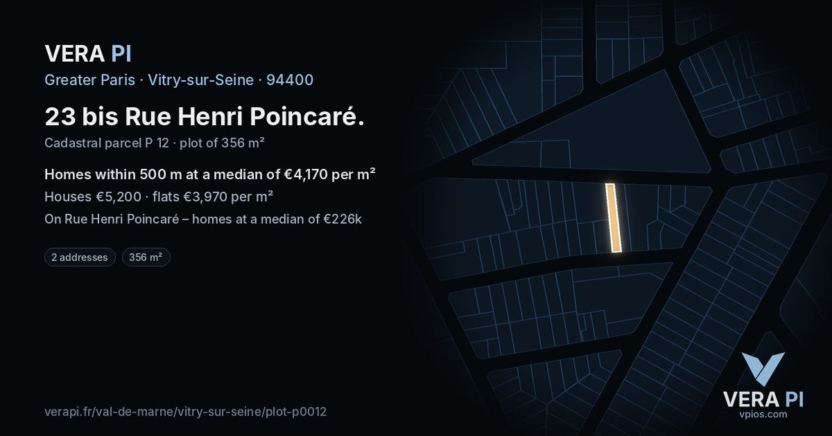 23 bis Rue Henri Poincaré, Vitry-sur-Seine at night – the plot lit, the parcels around coloured by the prices near them