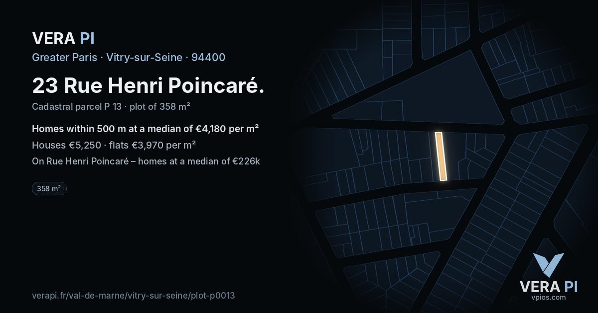 23 Rue Henri Poincaré, Vitry-sur-Seine at night – the plot lit, the parcels around coloured by the prices near them