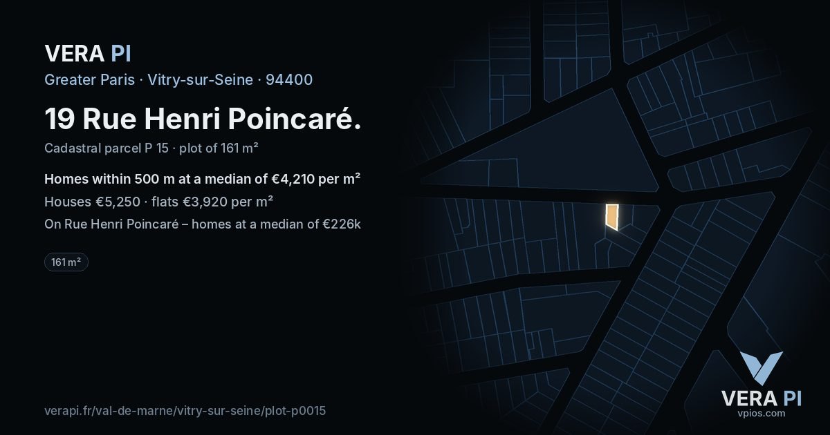 19 Rue Henri Poincaré, Vitry-sur-Seine at night – the plot lit, the parcels around coloured by the prices near them