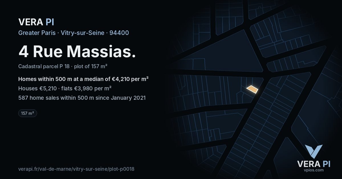 4 Rue Massias, Vitry-sur-Seine at night – the plot lit, the parcels around coloured by the prices near them