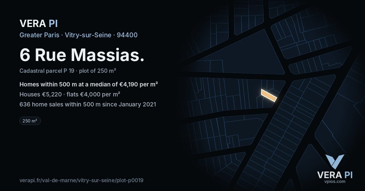 6 Rue Massias, Vitry-sur-Seine at night – the plot lit, the parcels around coloured by the prices near them