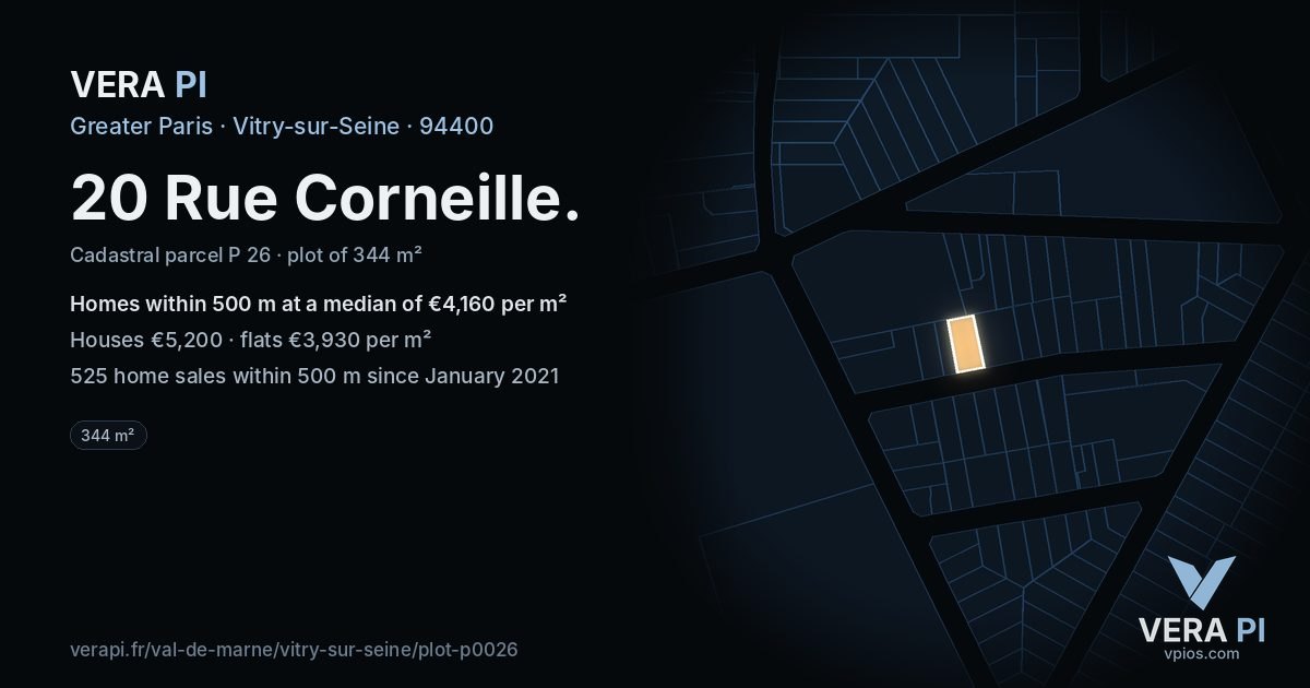 20 Rue Corneille, Vitry-sur-Seine at night – the plot lit, the parcels around coloured by the prices near them