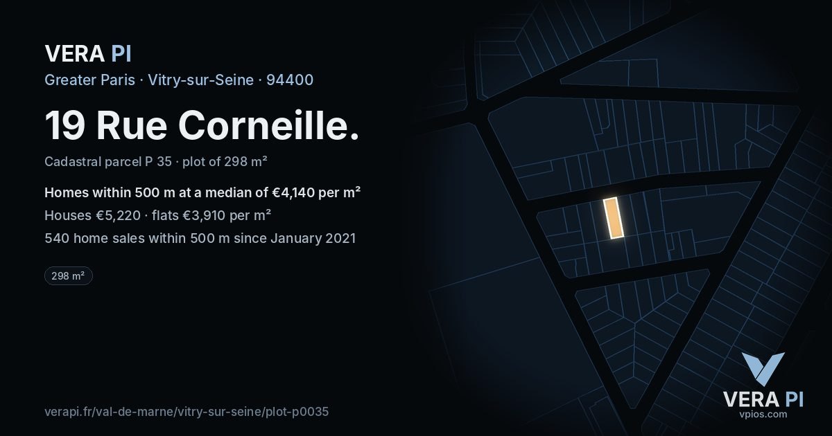 19 Rue Corneille, Vitry-sur-Seine at night – the plot lit, the parcels around coloured by the prices near them