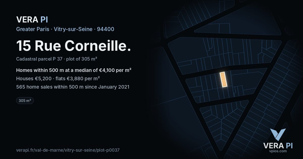 15 Rue Corneille, Vitry-sur-Seine at night – the plot lit, the parcels around coloured by the prices near them