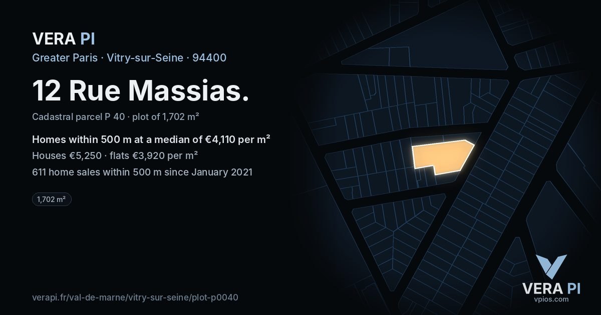 12 Rue Massias, Vitry-sur-Seine at night – the plot lit, the parcels around coloured by the prices near them