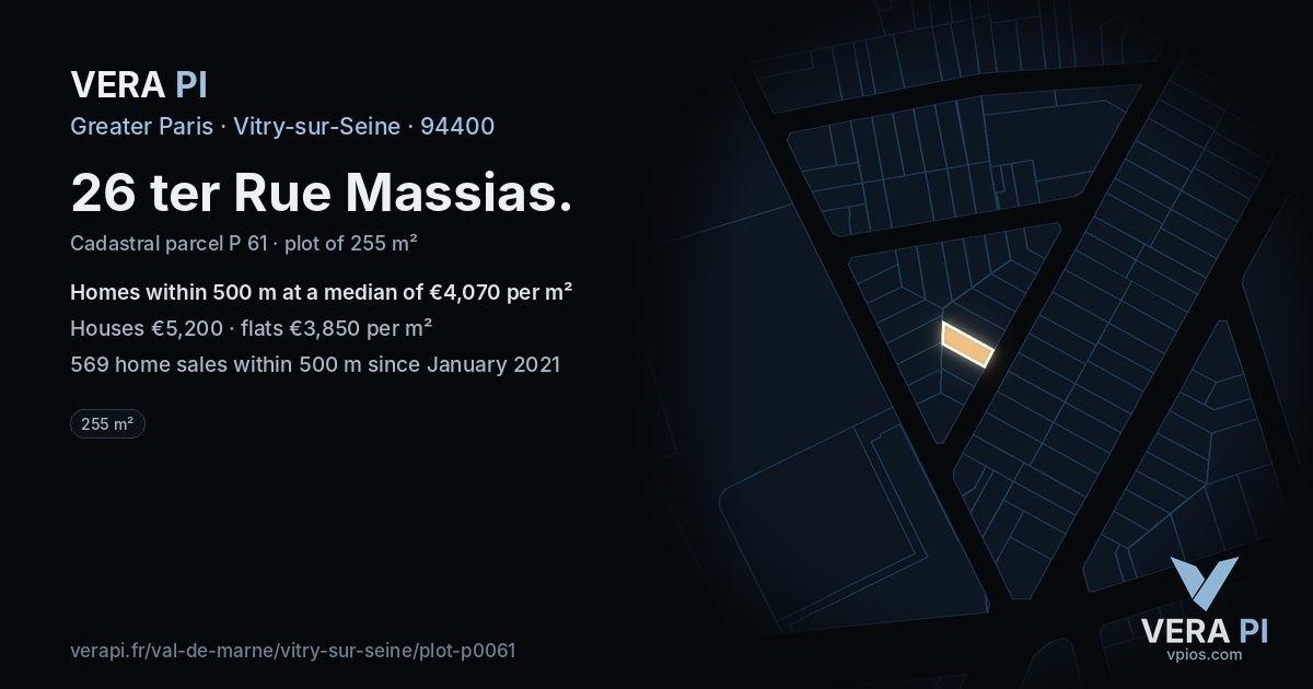 26 ter Rue Massias, Vitry-sur-Seine at night – the plot lit, the parcels around coloured by the prices near them