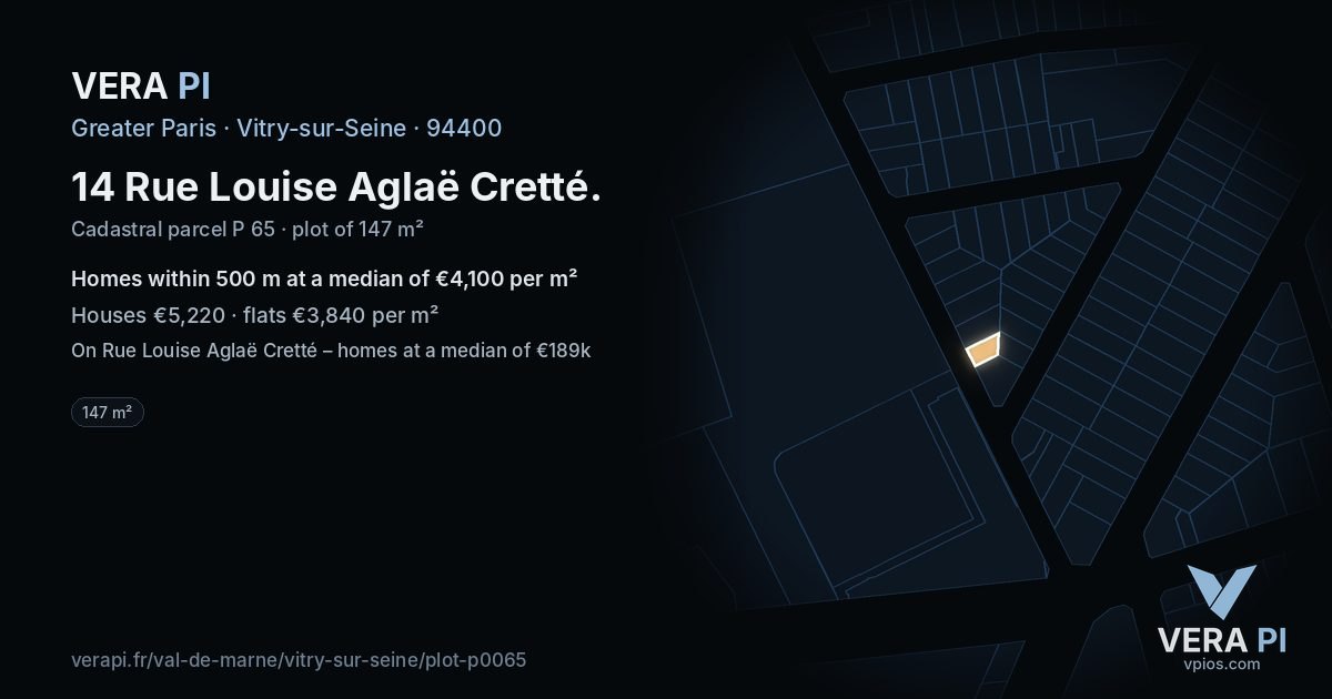 14 Rue Louise Aglaë Cretté, Vitry-sur-Seine at night – the plot lit, the parcels around coloured by the prices near them