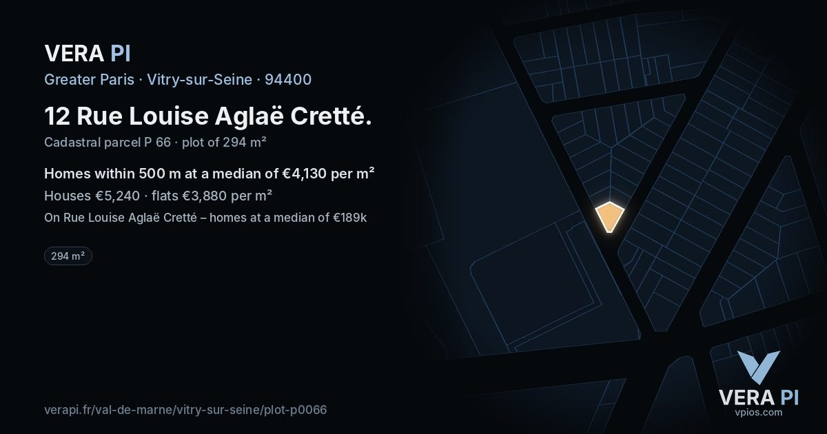 12 Rue Louise Aglaë Cretté, Vitry-sur-Seine at night – the plot lit, the parcels around coloured by the prices near them