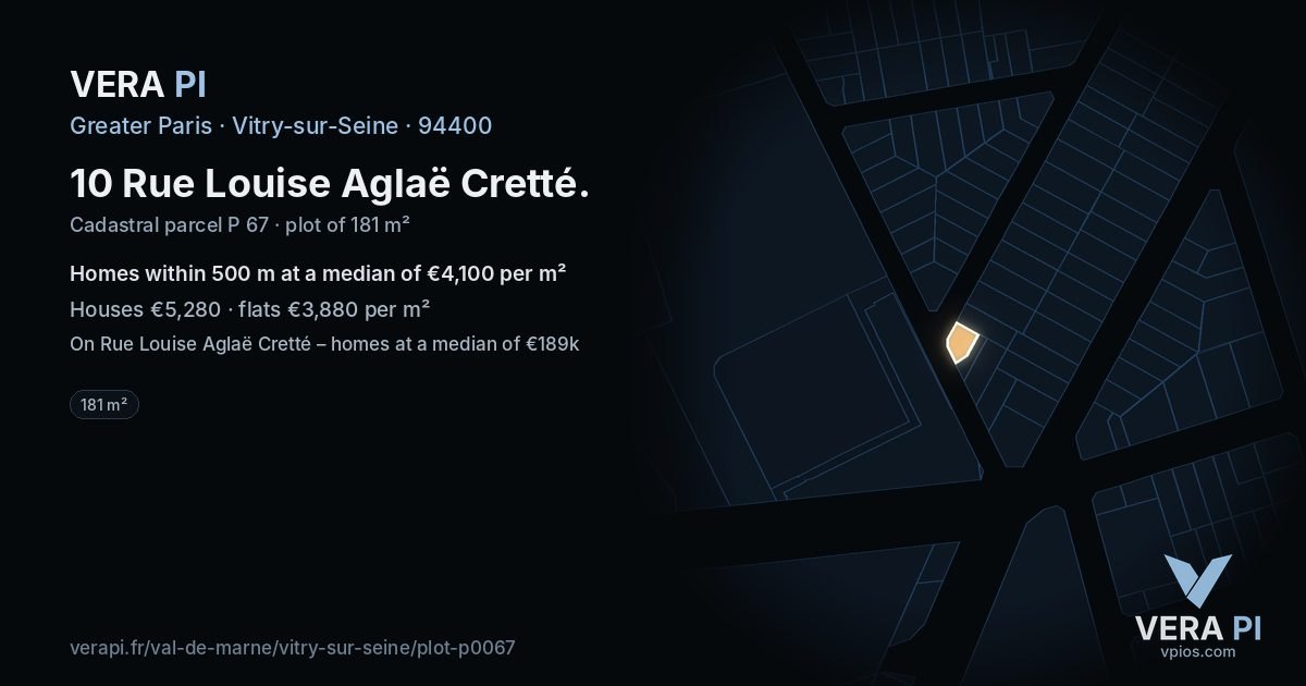 10 Rue Louise Aglaë Cretté, Vitry-sur-Seine at night – the plot lit, the parcels around coloured by the prices near them