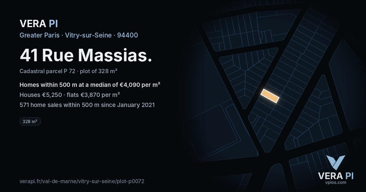 41 Rue Massias, Vitry-sur-Seine at night – the plot lit, the parcels around coloured by the prices near them