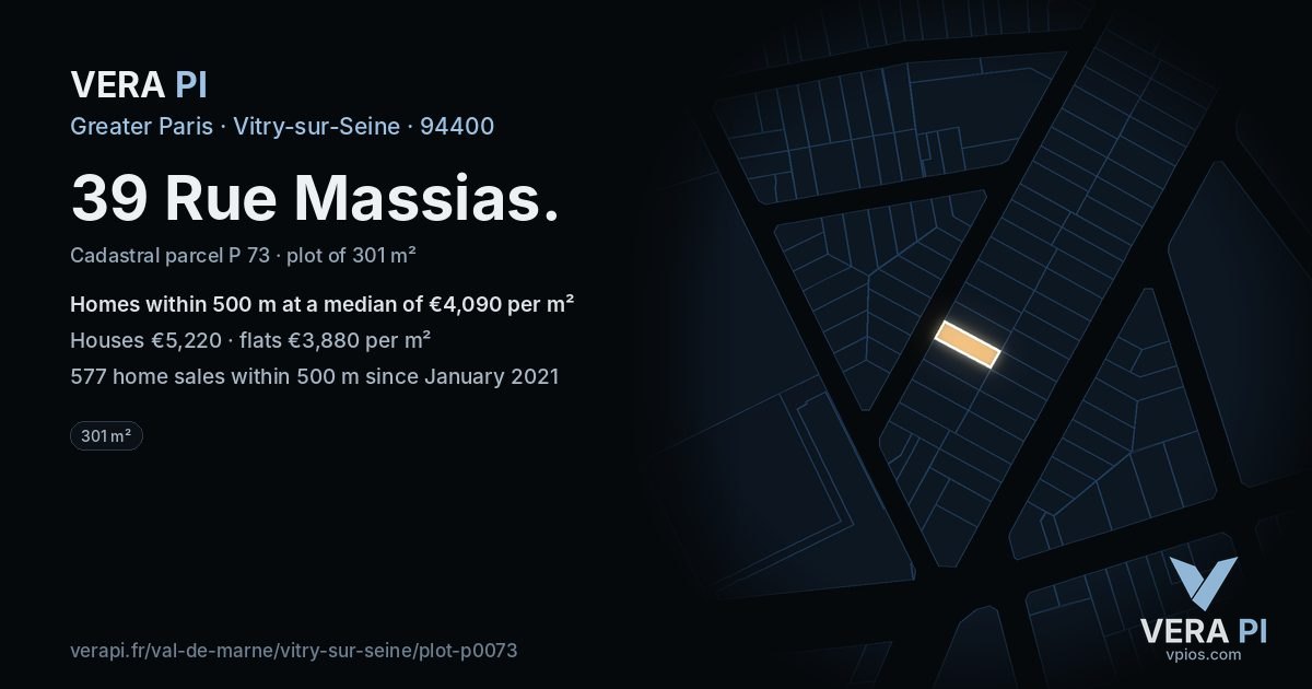 39 Rue Massias, Vitry-sur-Seine at night – the plot lit, the parcels around coloured by the prices near them